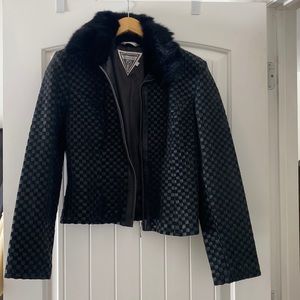 Leather faux fur coat